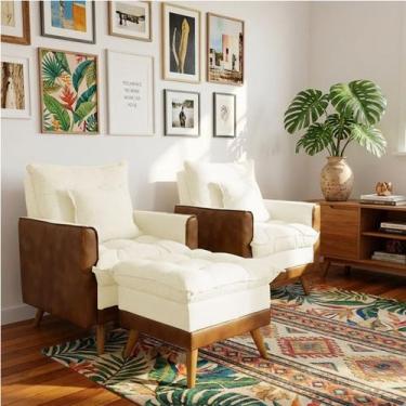 Imagem de Kit 2 Poltronas Sofá Reclinável Londres com Puff Banqueta Almofadado m