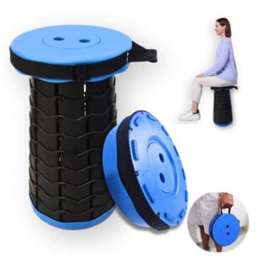 Imagem de Banqueta Dobravel Portatil Retratil Com Alca E Bolsa Para Praia Camping Pesca Fila Ideal Para Adulto Crianca Idoso Azul