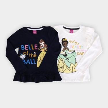 Imagem de Kit Camiseta Infantil Disney Princesas Bella e Tiana Menina - 2 Peças,