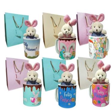 Imagem de Kit Páscoa 6 Canecas 350ml + 6 Coelhos Pelúcia + 6 Sacolas - MultiA