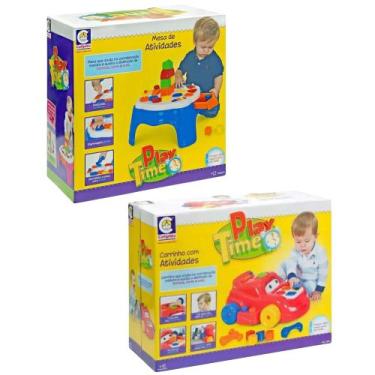 Imagem de Kit Brinquedos Educativos Play Time Carrinho Vermelho e Mesa de Ativid
