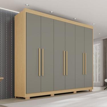 Imagem de Guarda Roupa Casal com Pés 6 Portas 6 Gavetas 100% Mdf Itália Plus Jequitibá/Granizo