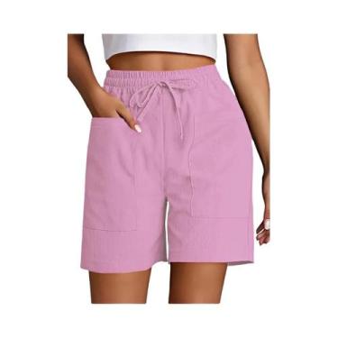 Imagem de Bermuda Feminina De Cintura Alta 4 Polegadas, Corte Solto, Casual, Com