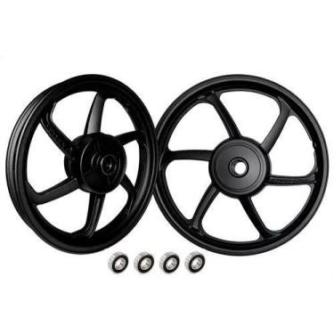 Imagem de Par De Roda Liga Leve 6 Palitos Biz100 1998 á 2005 com Rolamento - Fab