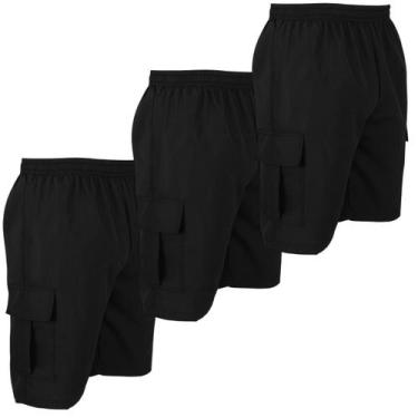 Imagem de Kit Com 3 Bermudas Cargos De Tactel Short Plus Size COR:3 PRETASTAMANH