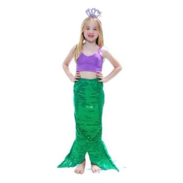 Imagem de Fantasia De Sereia Saia Lantejoula Top Infantil Tiara Festa - SulAmeri