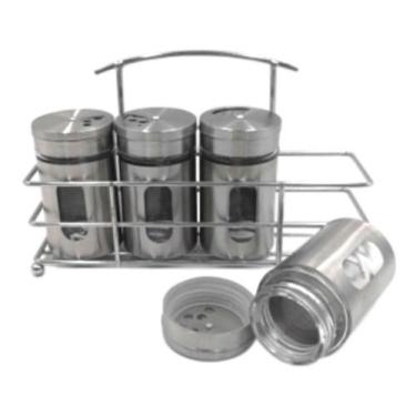 Imagem de Porta Condimentos Temperos Inox 4 Pcs Com Suporte - Top Rio