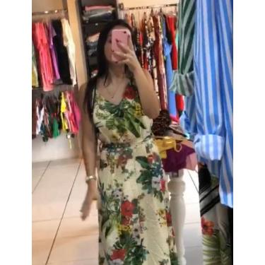 Imagem de Vestido florido longo em tom verde TAM G seda - Gata dourada 