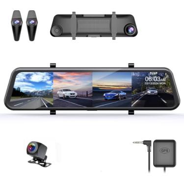 Imagem de Câmera de painel retrovisor de tela de 4 canais de 12 polegadas, com WiFi GPS DVR para carro, proteção de 360 graus HD1080P supervisão noturna, monitoramento de estacionamento 24 horas, gravação em
