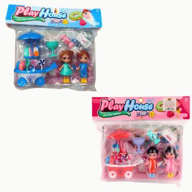 Imagem de Carrinho de Picolé com Acessórios BA-13860 Faz de Conta com Boneca Plástico PP Wellkids
