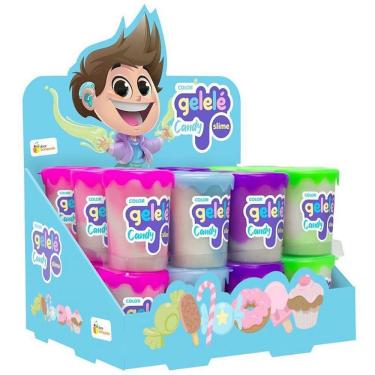 Imagem de Slime Gelele Candy Color 180g Display com 24 Unidades Pastel e Branco Doce Brinquedo
