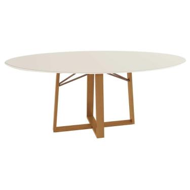 Imagem de Mesa de Jantar Elma Premium 6 Lugares Oval MDF com Vidro 180CM Amadeirado Carvalho e Off White Kappesberg
