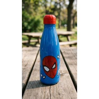 Imagem de Garrafa de Água Squeeze Homem Aranha Paris 600ml Azul Tampa Vermelha -