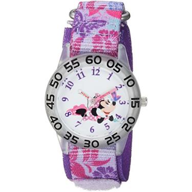 Imagem de Disney Relógio analógico de quartzo Minnie Mouse com pulseira de nylon, roxo, 16,2 (modelo: WDS000497)