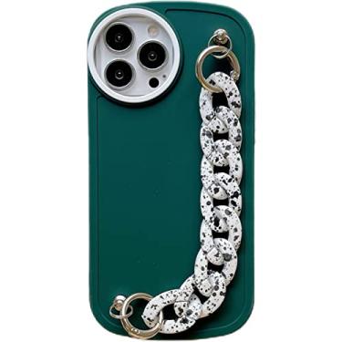 Imagem de Capa de telefone de pulseira de furo redondo preto marrom para iphone 13 12 pro max 11 promax X XS XR 7 8 Plus Cadeia Capa Macia, Verde Escuro, Para iPhone X ou XS