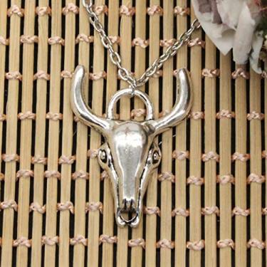 Imagem de EDCRFV Pingente de prata tibetano crânio cabeça de touro berloque curto longo DIY colar feito à mão