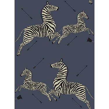 Imagem de Papel de parede autoadesivo Denim Zebra Safari Scalamandre, azul