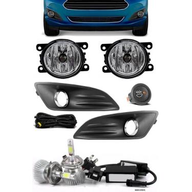 Imagem de Kit Farol de Milha Neblina Ford New Fiesta 2013 2014 2015 2016 2017 Botão Alternativo + Kit Lâmpada Super LED 6000K