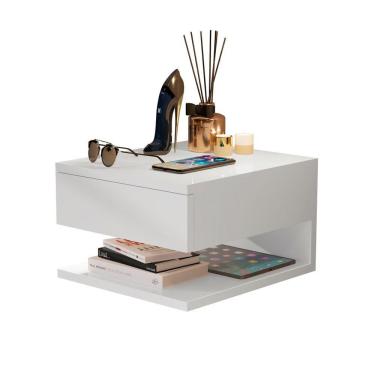 Imagem de Mesa de Cabeceira Suspenso 1 Gaveta Decor Branco - Mania de Móveis