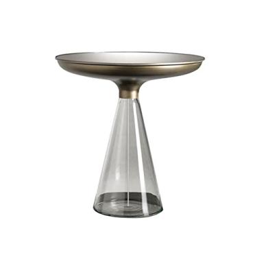 Imagem de Mesa de centro vidro mesa de centro luz luxo redondo nórdico criativo moderno minimalista sofá mesa lateral assento mesa redonda mesa de canto (cor: a)