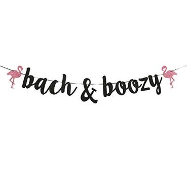 Imagem de Bach & Boozy banner, despedida de solteira dourada com gliter de papel decorações (Flamingo).