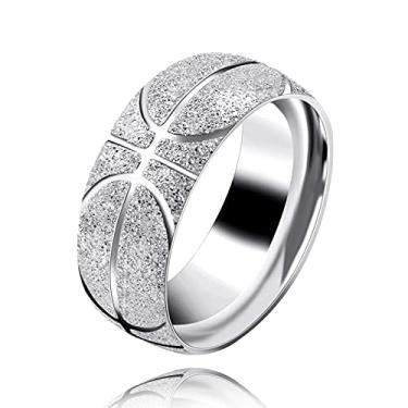 Imagem de Uloveido Anel de basquete de aço inoxidável de 8 mm com ajuste confortável, presente de lembrança esportiva criativa para homens, 8, Metal, Não conhecido