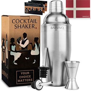 Imagem de Conjunto de coqueteleira profissional com uma coqueteleira dupla e 2 dosadores de bebidas da BARVIVO – Misturador Martini de 680 g feito de aço inoxidável escovado, perfeito para misturar Margarita, Manhattan e outras bebidas em casa.