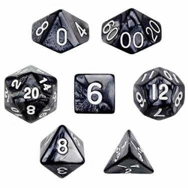 Imagem de 7 Die Polyhedral Dice Set - Smoke (Black Pearl) with Velvet Pouch By Wiz Dice