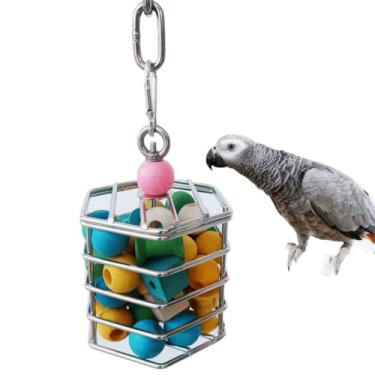 Imagem de Barn Eleven Bird Supplies Papagaios Gaiola de Aço Inoxidável com Blocos de Construção Coloridos para Mastigar e Brincar, Moer Dentes de Grão de Pássaros Pingentes Rack de Exibição