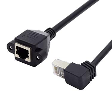 Imagem de Cabo de extensão de rede Ethernet de montagem de painel macho para fêmea JSER Down Angled 90 Degree STP UTP Cat 5e 30 cm