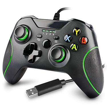 Imagem de Controle com fio para Xbox One, controle remoto com fio atualizado para Xbox One/S/X/Elite/PC Windows (Preto)