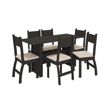 Imagem de Conjunto Mesa de Jantar Milano 1,55m com 6 Cadeiras Amendoa/Savana - Poliman