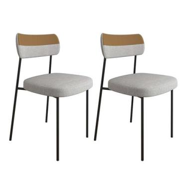 Imagem de Conjunto Com 2 Cadeiras Mona Linho Cinza E Caramelo - Móveis Belo