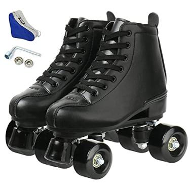 Imagem de Gets Patins femininos de couro PU de cano alto - Patins brilhantes de quatro rodas para meninas unissex (roda preta preta, EUA: 9,5)