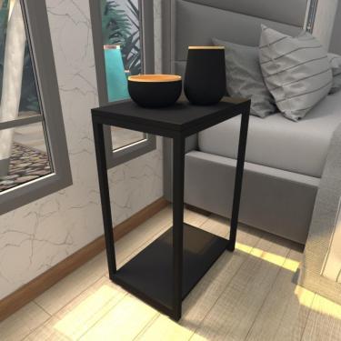 Imagem de Mesa De Cabeceira Industrial Preta Mdf Canto Quarto Mesas De Cabeceira Mesinha Cabeçeira Cabiceira