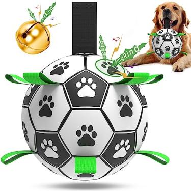 Imagem de QDAN Bolas de futebol para cães brinquedo com sino dentro, brinquedos interativos para cães de cabo de guerra, para filhotes, brinquedo de água para cães, cordas duráveis bola