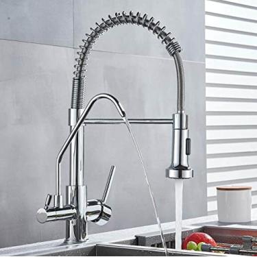 Imagem de Torneira de cozinha de água potável, filtro giratório, água pura, quente e fria, misturador de água, primavera, torneira de cozinha, guindaste de montagem, cromado a