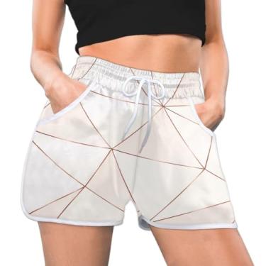 Imagem de Shorts atléticos femininos listrados geométricos verão casual atlético confortável secagem rápida academia treino, Multi, P