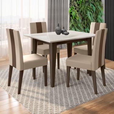 Imagem de Mesa de Jantar Retangular Poliman Belle com Tampo de Vidro e 4 Cadeiras Revestidas em Suede