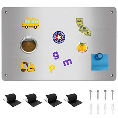 Imagem de Quadro magnético, visor magnético, 44,5 cm de largura x 30,5 cm de altura, para ímãs e quadro de avisos - Vem com fita de bloqueio duplo para facilitar a suspensão (prata)