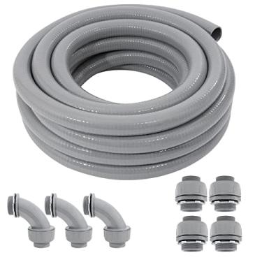 Imagem de DWALE Kit de conduíte e conector resistente a líquido, conduíte elétrico flexível não metálico para líquido, kit de conduíte elétrico de 3,5 m, com 4 acessórios retos e 3 ângulos incluídos, 3 cm de