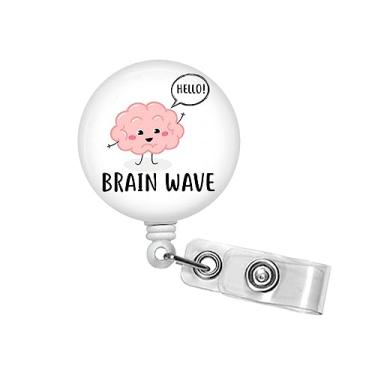 Imagem de Carretel de crachá Brain Wave Neurology - Clipe retrátil para crachá de 3,8 cm, crachá neurológico de UTI, suporte de crachá de identificação EEG, cordão de separação, mosquetão nº 432