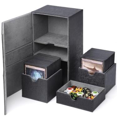 Imagem de Scimi Caixa de baralho duplo premium Commander extragrande para mais de 200 cartas com manga ProTwin FlipDeck com 3 bandejas para MTG/TCG/CCG/YuGiOh (couro - padrão de cruz elegante)