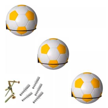 Imagem de Kit 03 Suporte Bola Futebol Basquete Vôlei 16x16cm Aço Reforçado Preto + Parafusos e Buchas