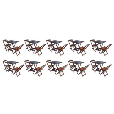 Imagem de Kit 10 Jogos de Mesa Dobravel com 2 Cadeiras de Madeira 70x70 - Imbuia