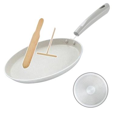 Imagem de FORBAKE Formas de crepe de 22 cm com espalhador e espátula, revestimento de granito antiaderente, frigideira plana para panqueca de liga de alumínio, chapa Tawa, com alça para ficar frio, fundo