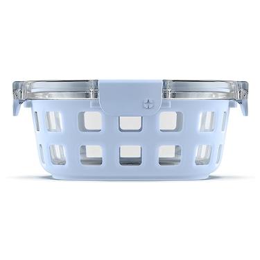 Imagem de Ello DuraGlass Recipientes redondos de vidro para armazenamento de alimentos – Tigelas para preparação de refeições com capa de silicone e tampas herméticas, 4 xícaras, azul halogênio