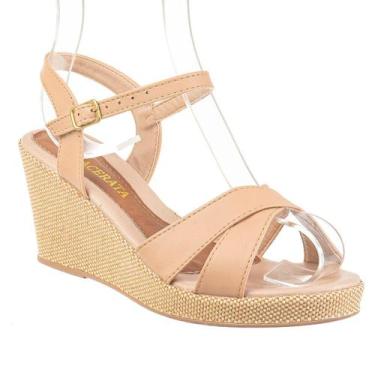 Imagem de Anabela Tamanco Sandalia Salto Alto Branco Basico Luxo - Cassi, Nude, 