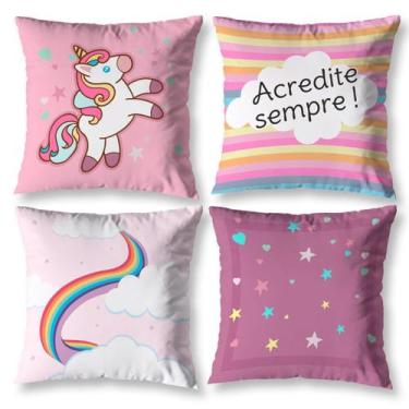 Imagem de Kit 4 Capas de Almofadas Cheias 40cm Meninas Unicórnios - Mercado Bord