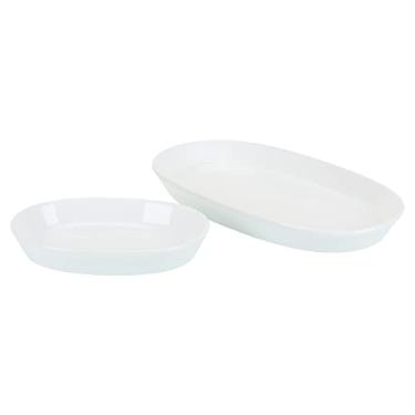 Imagem de BIA Cordon Bleu Travessas ovais sortidas de porcelana Lido, conjunto com 2, médio 30,5 x 20,3 cm, grande 30,5 x 9,5 cm, forno à mesa, branco